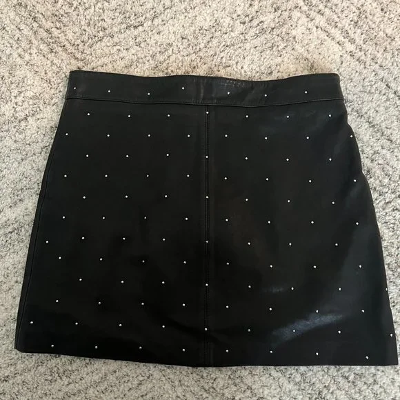 All Saints Black leather Studded Skirt